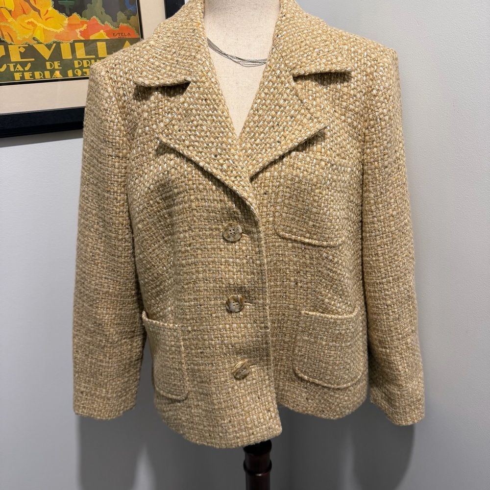 Talbots Women Petites 14W Wool Blend Tweed Blazer